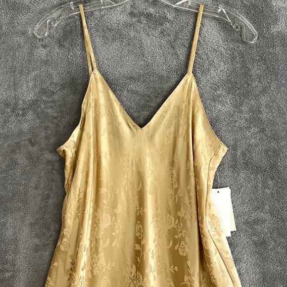 Vintage Laura Leigh 100% Silk Slip Dress Womens M Gold Floral Shimmery - Picture 2 of 11